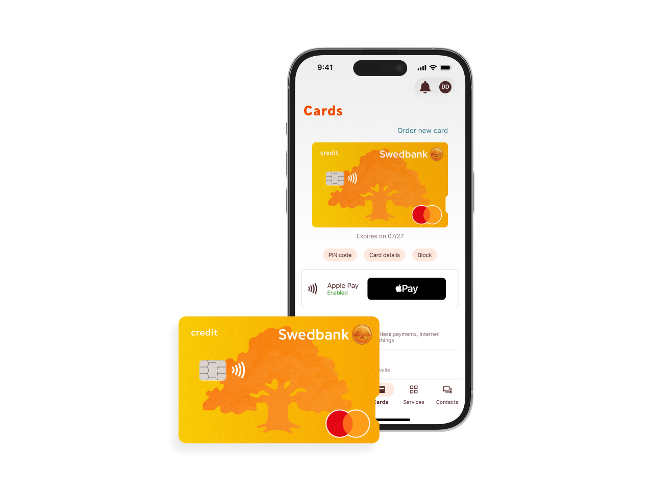 Klasikinė kredito kortelė rodoma „Swedbank programėlėje